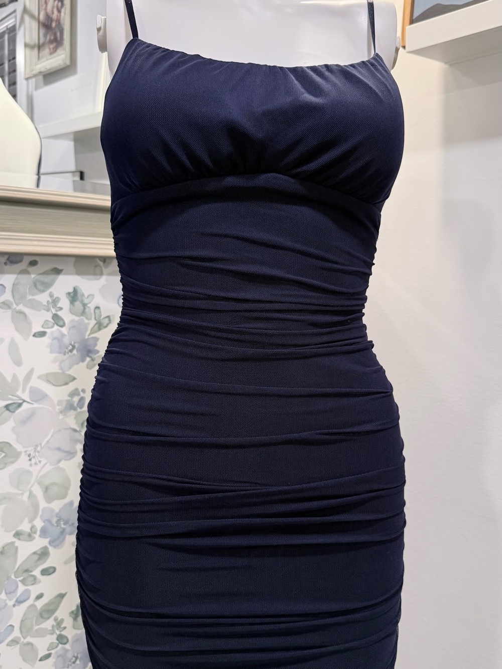 Emerald Sundae Dark Navy Ruched Spaghetti-Strap Mini Dress